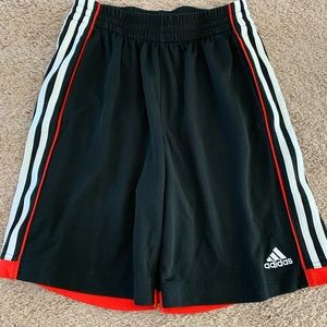 Boys Adidas athletic black red striped shorts 14
